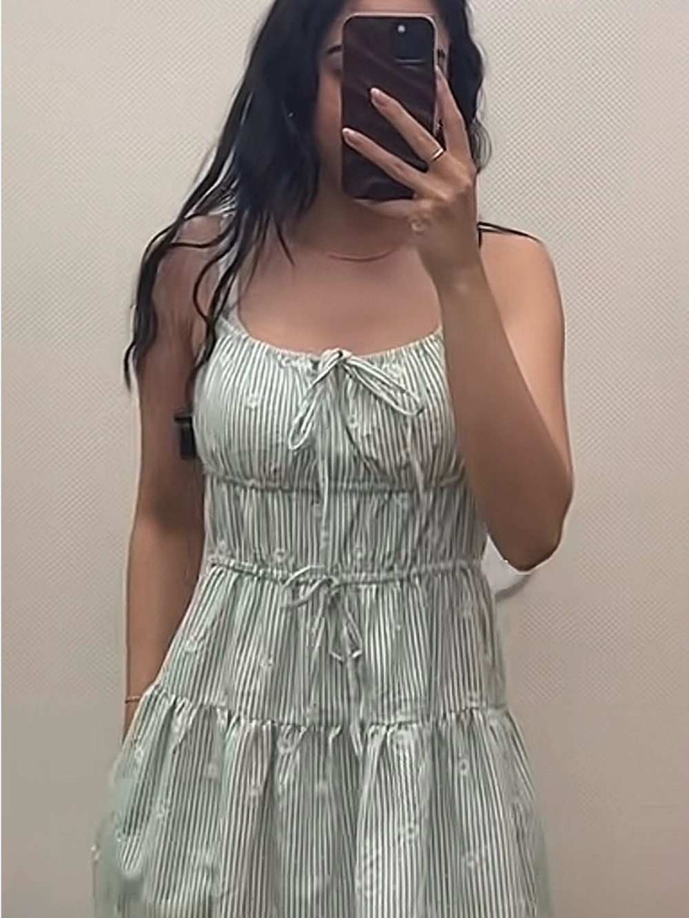 🆕 Light Green and White Striped Seersucker Maxi Dress w/embroidered Flowers - Picture 11 of 12